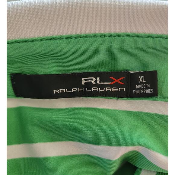 RLX Ralph Lauren Men XL Green White Stripe Performance Polo Shirt Casual Stretch - Picture 12 of 13